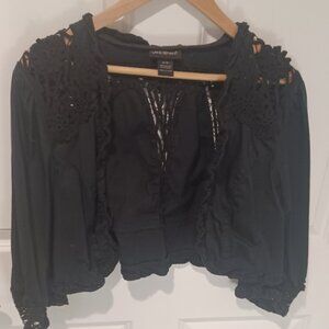 Lane Bryant Plus Size Hollow Cut Out Lacey Black 3/4 Sleeve Shrug Jacket 14/16